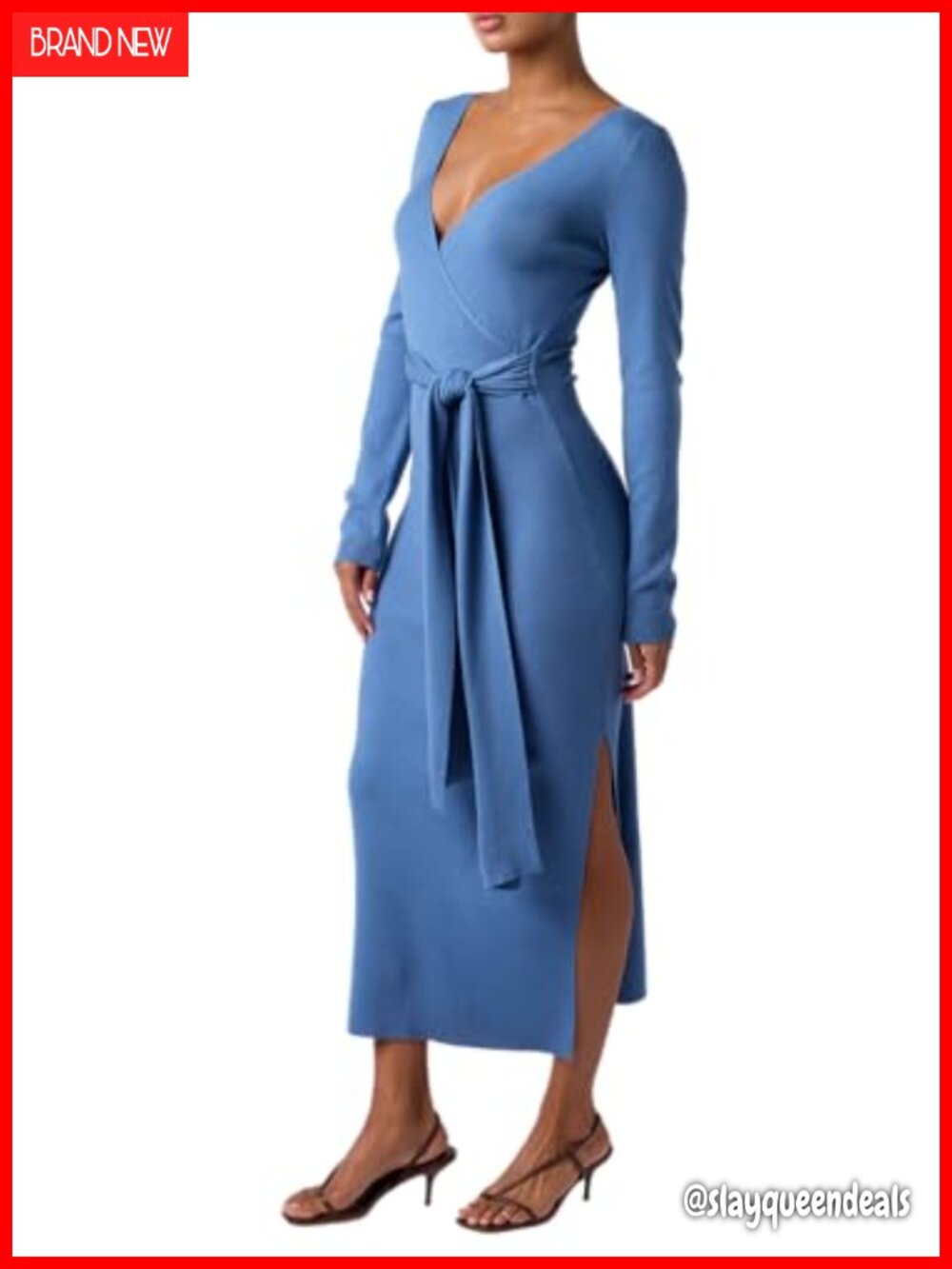 Lulus Harlan Midi Sweater Dress V-Neck Long Sleeve Bodycon Party